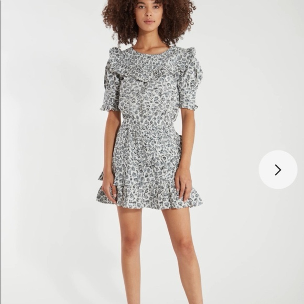 LoveShackFancy Black and White Ruffled Mini Dress